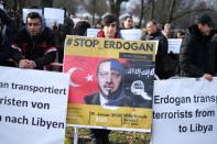 Demonstration against Turkish President Erdogan participating in the Libya summit, in Berlin