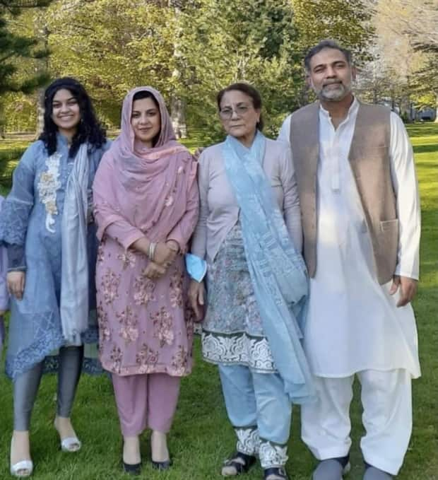 Yumna Afzaal, 15, left, Madiha Salman, 44, centre left, Talat Afzaal, 74, and Salman Afzaal, 46, right, were out for an evening walk when they were run over by a man who police say was motivated by anti-Muslim hate.    (Submitted by Afzaal family - image credit)