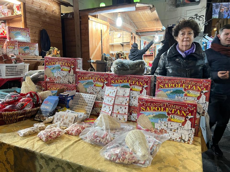 Tombola games for sale on the streets of Naples.