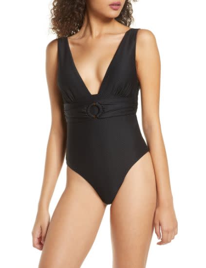 Normally $89, this Chelsea28 Belted Textured One-Piece Swimsuit is on sale for $27 at Nordstrom. https://fave.co/2Dqumt0