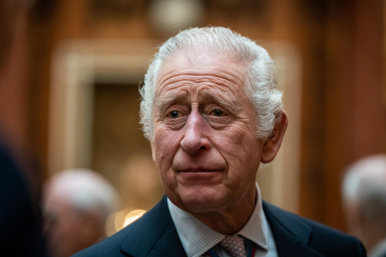 LONDON, UNITED KINGDOM - NOVEMBER 24: King Charles III during a luncheon for Members of the Order of Merit at Buckingham Palace on November 24, 2022 in London, England. (Photo by Aaron Chown - WPA Pool/Getty Images)