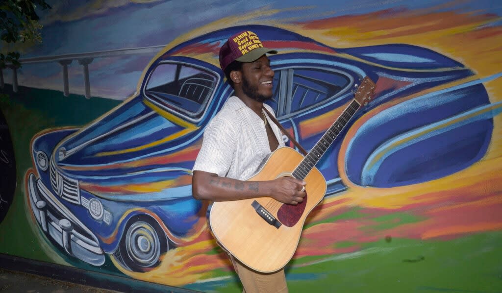 Leon Bridges as he releases his third studio album, the R&B-forward “Gold-Diggers Sound.” in Fort Worth, Texas on July 21, 2021. (AP Photo/LM Otero)