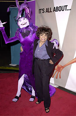 Eartha Kitt poses with Yzma, the character she gives voice to, at the Hollywood premiere of Walt Disney's The Emperor's New Groove