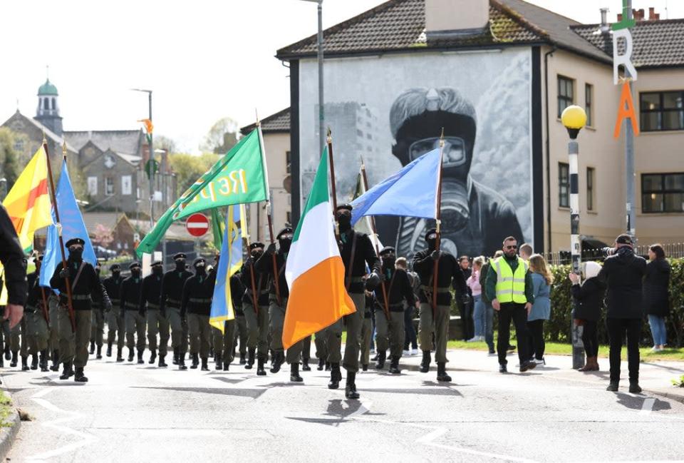 Saoradh Colour Party marches from Free Derry corner to the City Cemetery in Londonderry (Liam McBurney/PA) (PA Wire)