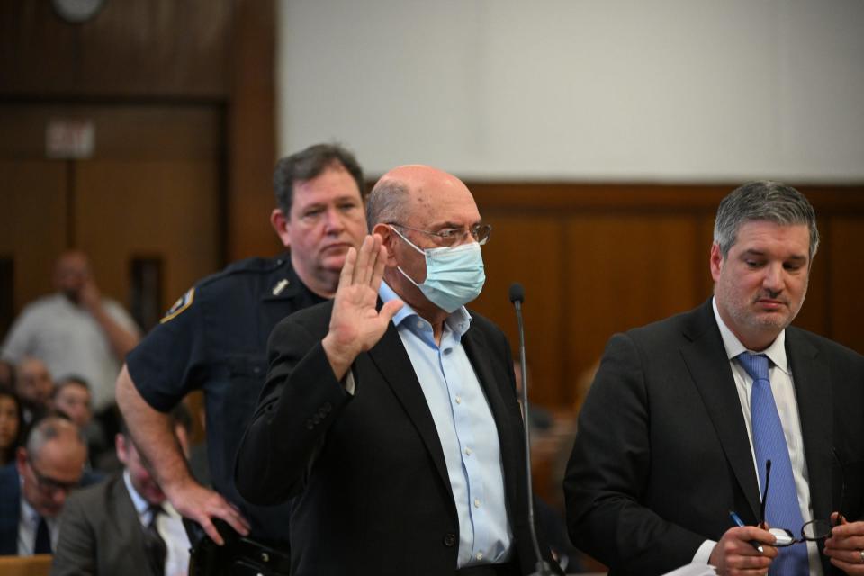 Allen Weisselberg is sworn in before pleading guilty to perjury in Manhattan Criminal Court on March 4, 2024.