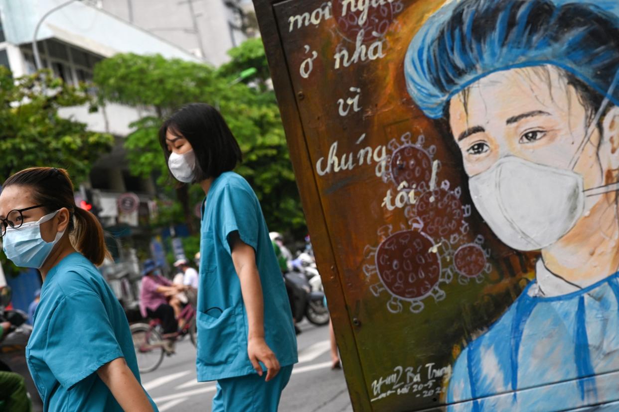 Nurses wearing face masks in Hanoi