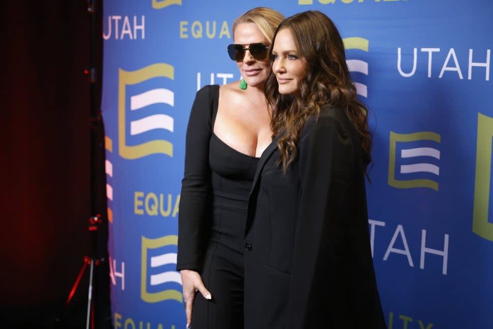 Heather Gay and Meredith Marks pose at an event on The Real Housewives of Salt Lake City