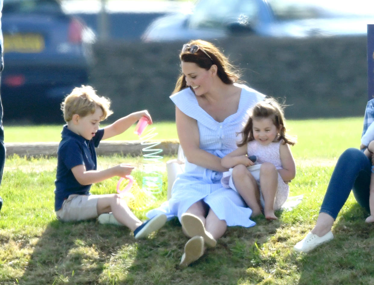 The Duchess of Cambridge attended a charity polo match in Tetbury with her two oldest children on Sunday [Photo: Getty]