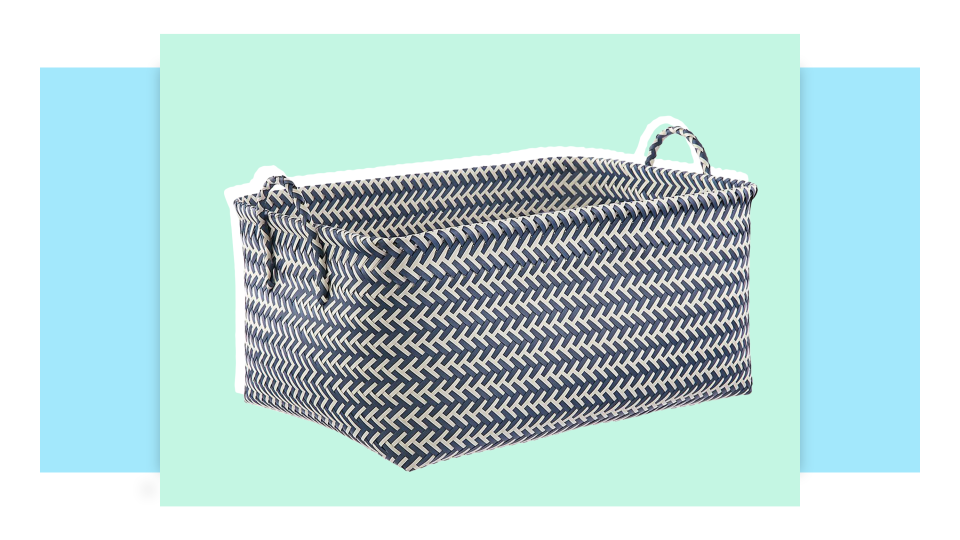 This blue and white basket is both adorable and durable.