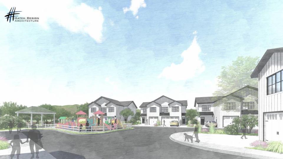 A rendering of part of the proposed State Street Townhomes where a playground would be built.