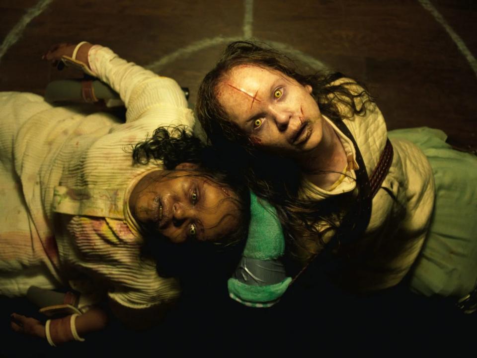 Lidya Jewett as Angela Fielding and Olivia Marcum as Katherine in "The Exorcist: Believer."