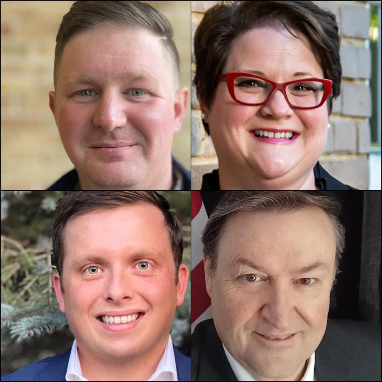 The Menasha mayoral candidates are, clockwise from top left, Kyle Coenen, Rebecca Nichols, Stan Sevenich and Austin Hammond.