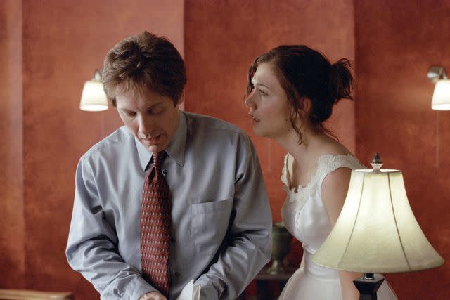 <p>Double A/Twopoundbag Prods/Kobal/Shutterstock</p> James Spader and Maggie Gyllenhaal in 'Secretary'