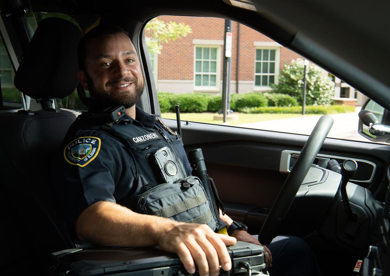 June 14, 2022; Tuscaloosa, AL, USA; University of Alabama Police Department Officer Albert Canzoneri was recently awarded the Chief of Police’s Medal of Honor for his efforts in rescuing a woman who had jumped into the Black Warrior River at Manderson Landing. Gary Cosby Jr.-The Tuscaloosa News