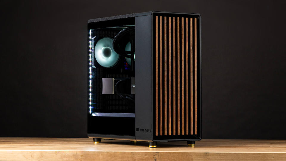 A Maingear North Series gaming PC on a wooden table