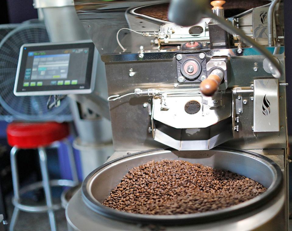 Michael Sullivan, of Harmon Coffee, takes raw coffee beans from around the world and roasts them in his Rockland shop. He sells his coffee online and to local cafes and restaurants.