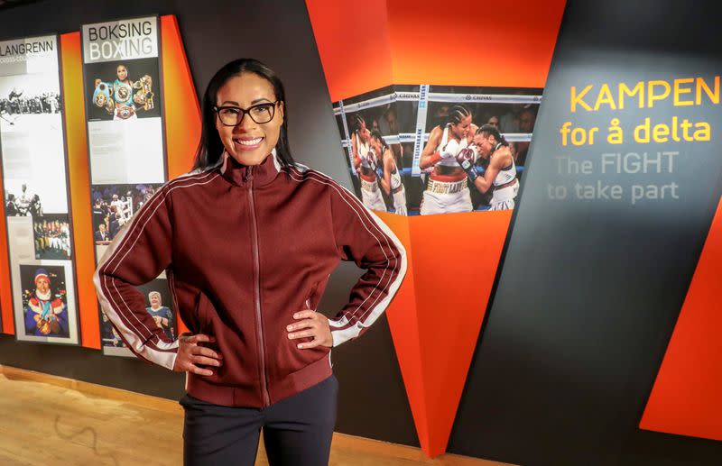 FILE PHOTO: Norwegian boxer Cecilia Braekhus attends the opening ceremony of the exhibition showing women's struggle to take part in sports events traditionally dominated by men, at the Norwegian Olympic Museum in Lillehammer