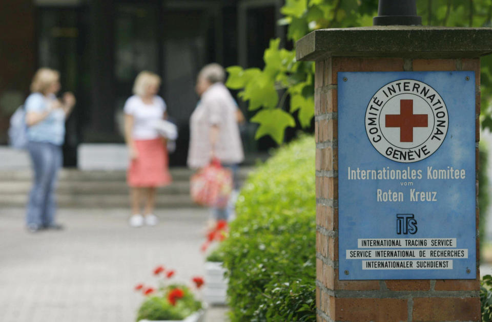 Picture taken 28 July 2006 shows a nameplate that marks the entrance of the International Tracing Service (ITS), an arm of the International Committee of the Red Cross, based in Bad Arolsen. (MARTIN OESER/AFP/Getty Images)