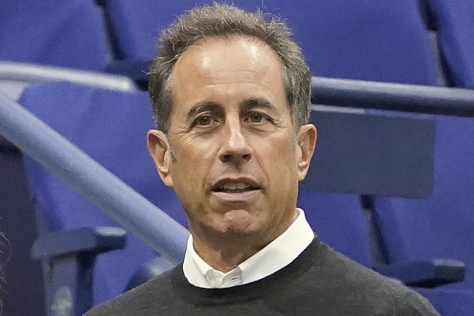 FILE - Jerry Seinfeld is shown before the men's singles final of the U.S. Open tennis championships between Casper Ruud, of Norway, and Carlos Alcaraz, of Spain, Sunday, Sept. 11, 2022, in New York. Seinfeld's upcoming Netflix comedy will be featured during this weekend's IndyCar race at Long Beach as rookie Linus Lundqvist will drive a car painted to look like a Pop-Tart in recognition of the movie “Unfrosted.”(AP Photo/John Minchillo, File)