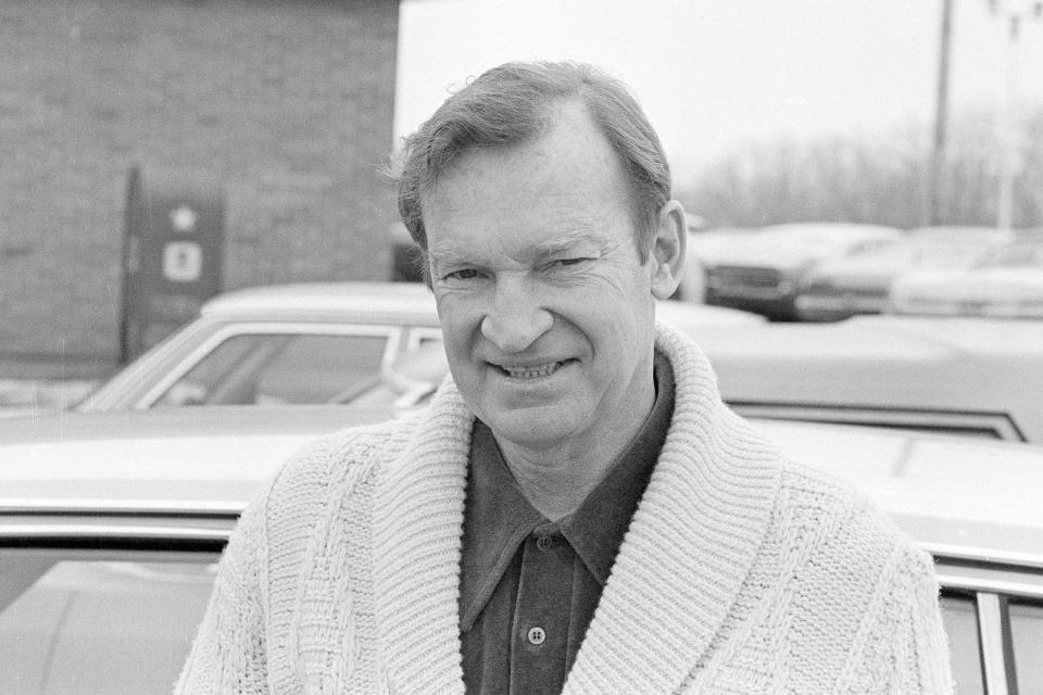 FILE - Don Coryell smiles as he runs errands in St. Louis, Feb. 10, 1978. Nearly two weeks after Coryell died in 2010 at age 85, an impressive lineup of NFL football Hall of Famers gathered to remember the innovative coach whose Air Coryell offense produced some of the most dynamic passing attacks in NFL history. (AP Photo/Fred Waters, File)