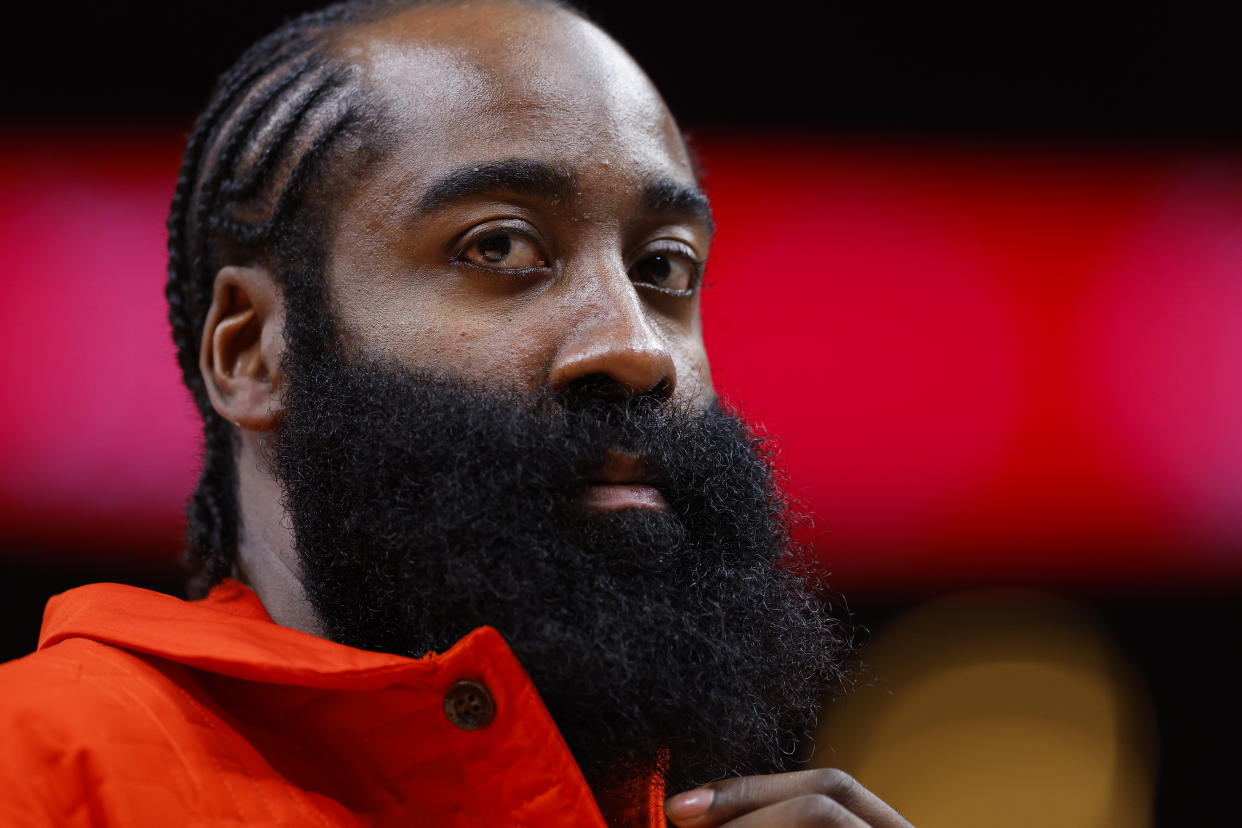 James Harden is publicly keeping the pressure on Philadelphia 76ers president of basketball operations Daryl Morey. (Todd Kirkland/Getty Images)