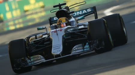 Formula One - F1 - Azerbaijan Grand Prix - Baku, Azerbaijan - June 25, 2017. Mercedes Formula One driver Lewis Hamilton of Britain drives. REUTERS/David Mdzinarishvili