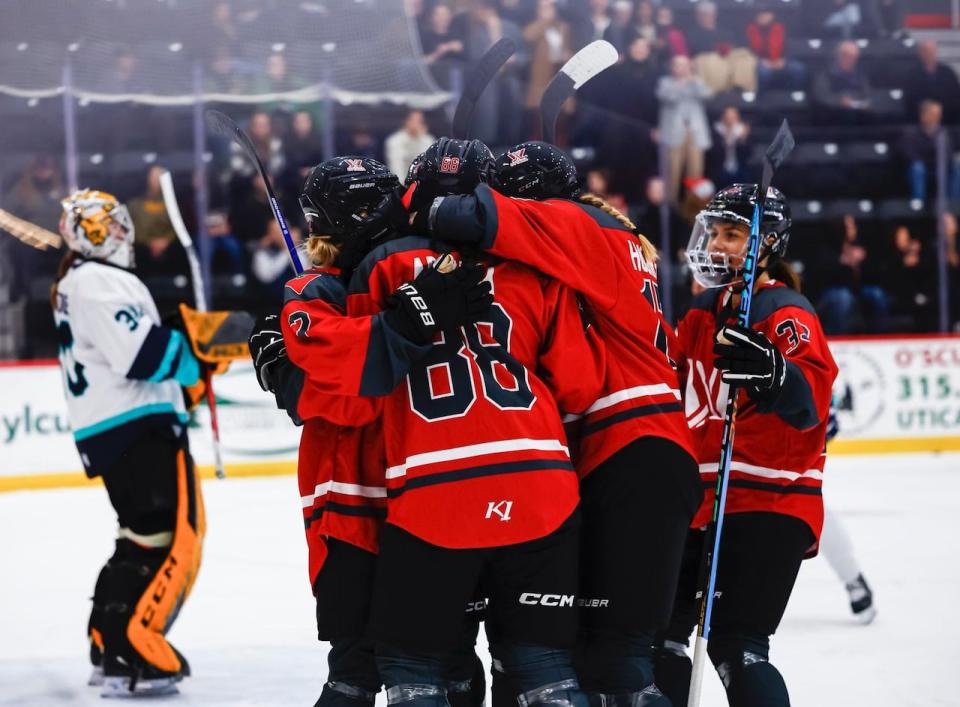 PWHL Ottawa, pictured during pre-season action, has several players poised for breakout seasons as they take on new roles in a new league. (Heather Pollock/PWHL - image credit)