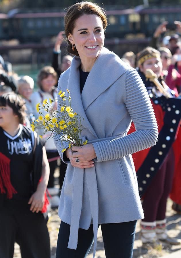 Kate Middleton stepped out in September wearing this powder blue Sentaler coat. Photo: Getty