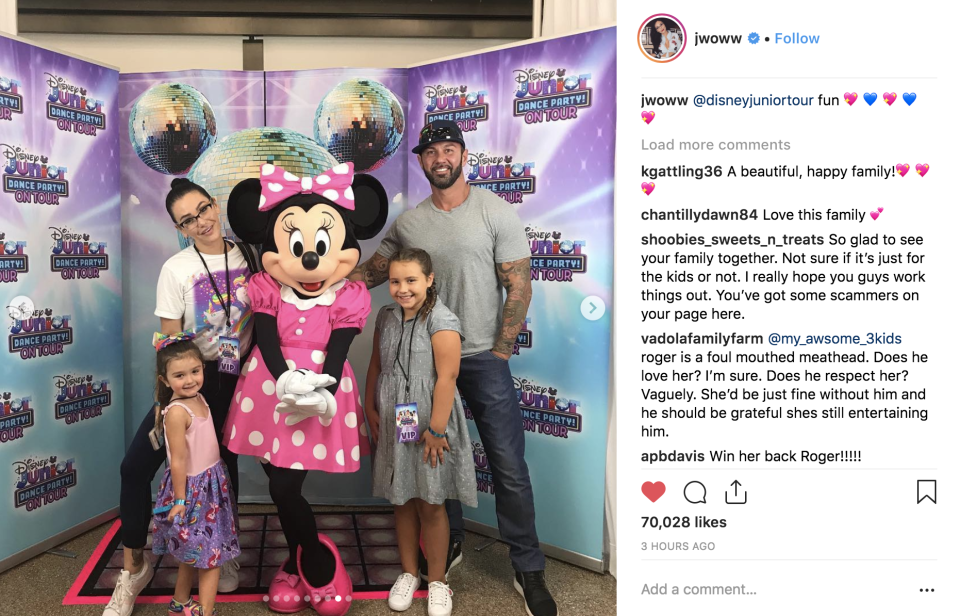 JWoww, Roger Mathews, Meilani, and a friend visit the Disney Junior Dance Party on Tour. (Photo: JWoww/Instagram)