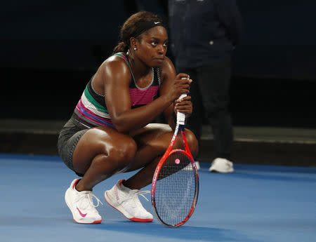 Tennis - Australian Open - Fourth Round - Melbourne Park, Melbourne, Australia, January 21, 2019. Sloane Stephens of the U.S. reacts during the match against Russia’s Anastasia Pavlyuchenkova. REUTERS/Edgar Su