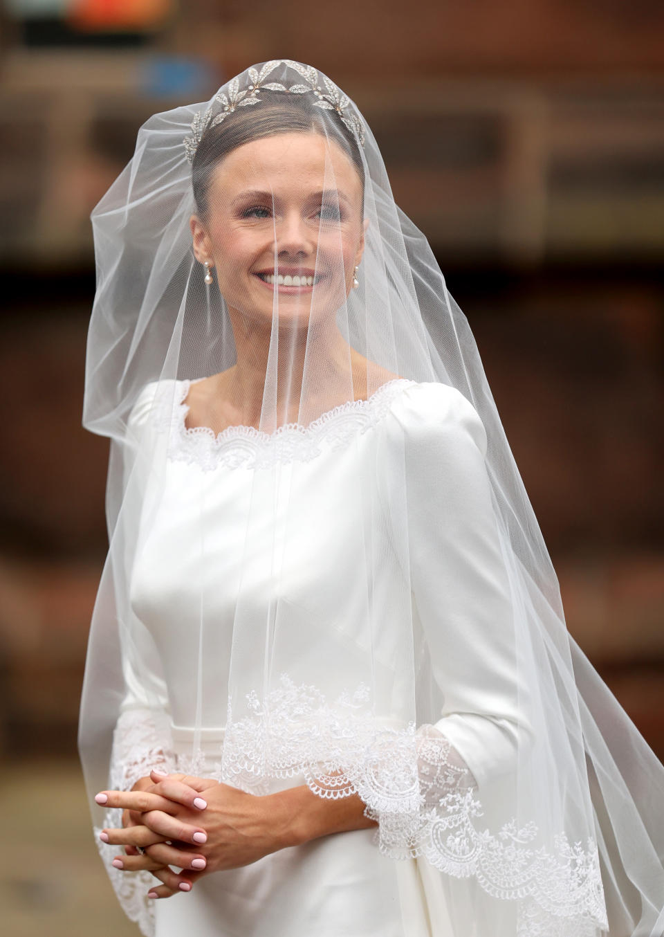 CHESTER, ENGLAND - JUNE 07: Olivia Henson arrives for her wedding to Hugh Grosvenor, Duke of Westminster at Chester Cathedral on June 07, 2024 in Chester, England. (Photo by Chris Jackson/Getty Images)