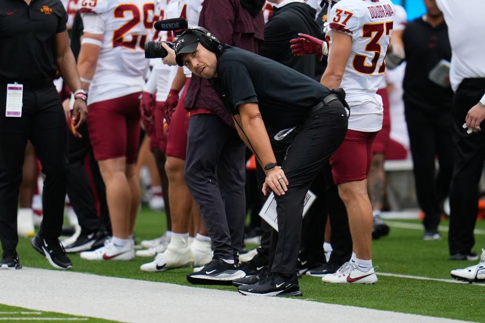 Iowa State coach Matt Campbell looks on during Saturday's game at Baylor in Waco, Texas.