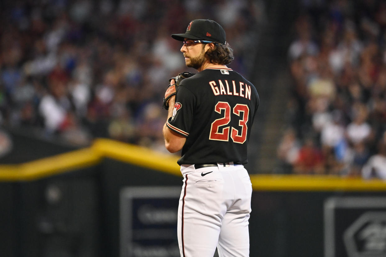 PHOENIX, ARIZONA - MAY 14: Starting pitcher Zac Gallen #23 of the Arizona Diamondbacks prepares to pitch against the Chicago Cubs during the first inning of the MLB game at Chase Field on May 14, 2022 in Phoenix, Arizona. The Cubs defeated the Diamondbacks 4-2. (Photo by Kelsey Grant/Getty Images)