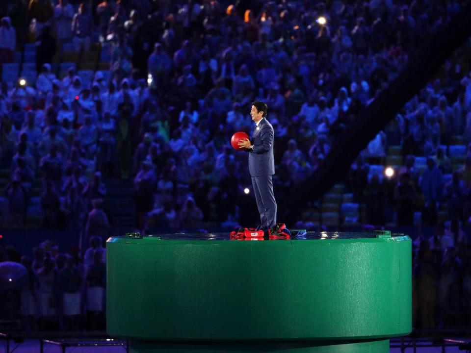 Abe appears during the closing ceremony of the Rio 2016 Olympic Games (Getty)