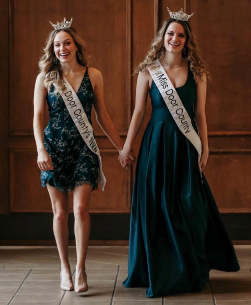 Claire Bohn and Chloe Staudenmaier, from left, will turn over their crowns as Miss Door County Outstanding Teen and Miss Door County following the 2023 pageant for those titles, which takes place Feb. 4.