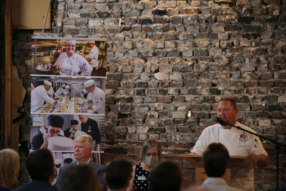 Chef Gearry Caudell speaks at the Savannah Culinary Institute meeting about his dreams for the school on Thursday, June 2, 2022.