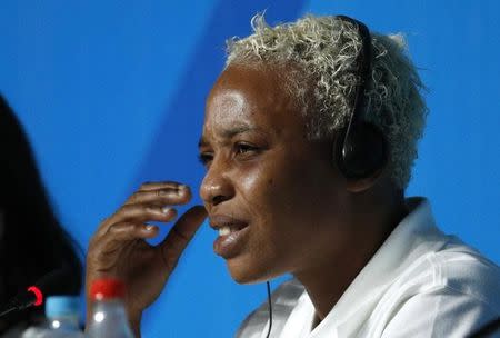 2016 Rio Olympics - Refugee Olympic Team News Conference - Rio de Janeiro, Brazil - 30/07/2016. Democratic Republic of Congo athlete Yolande Mabika speaks during a news conference. REUTERS/Stoyan Nenov