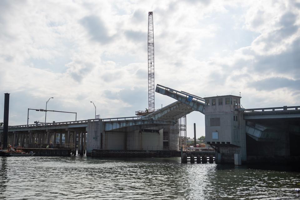 The old Federal Bridge had 25 feet of vertical clearance for boats, requiring it to open several times per day. The new bridge will have a vertical clearance of 42 feet, a change that should reduce opening times by nearly 50%.