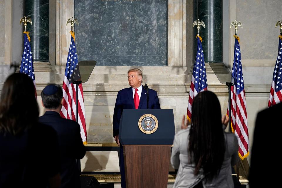 President Donald Trump speaking Thursday at a  White House conference on American History.