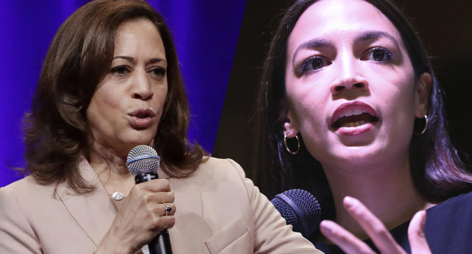 Kamala Harris, left, and Alexandria Ocasio-Cortez