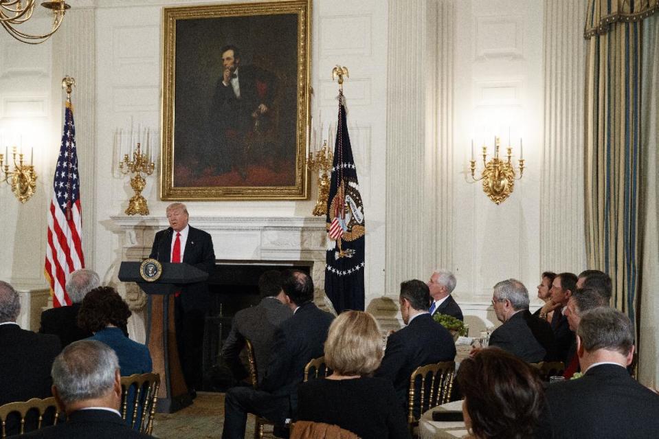 President Donald Trump speaks to a meeting of the National Governors Association, Monday, Feb. 27, 2017, at the White House in Washington. (AP Photo/Evan Vucci)