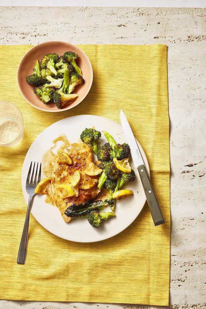 Pan-Fried Chicken With Lemony Roasted Broccoli