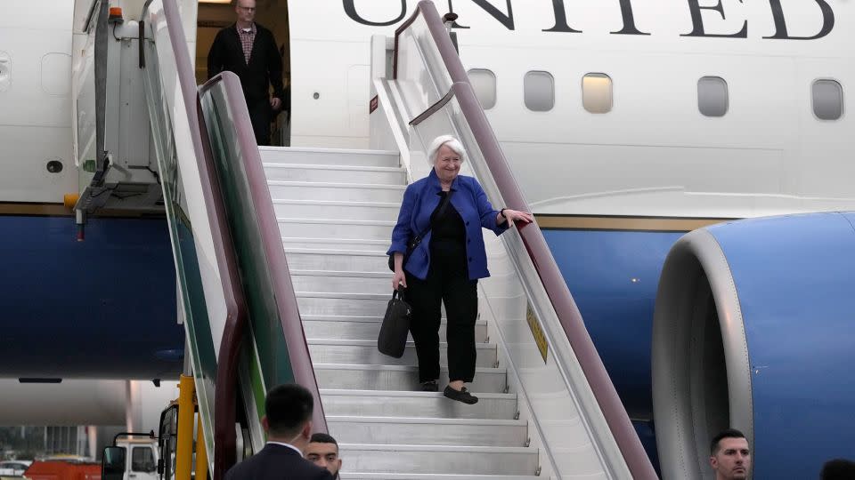 US Treasury Secretary Janet Yellen arrives in Guangzhou on April 4, 2024. - Andy Wong/AP