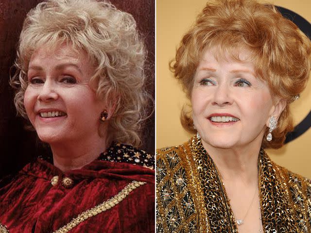 <p>Singer White/Ventura Valley Film/Kobal/Shutterstock</p> Debbie Reynolds in 'Halloweentown' in 1998. ; Debbie Reynolds at the 21st annual Screen Actors Guild Awards in 2015.