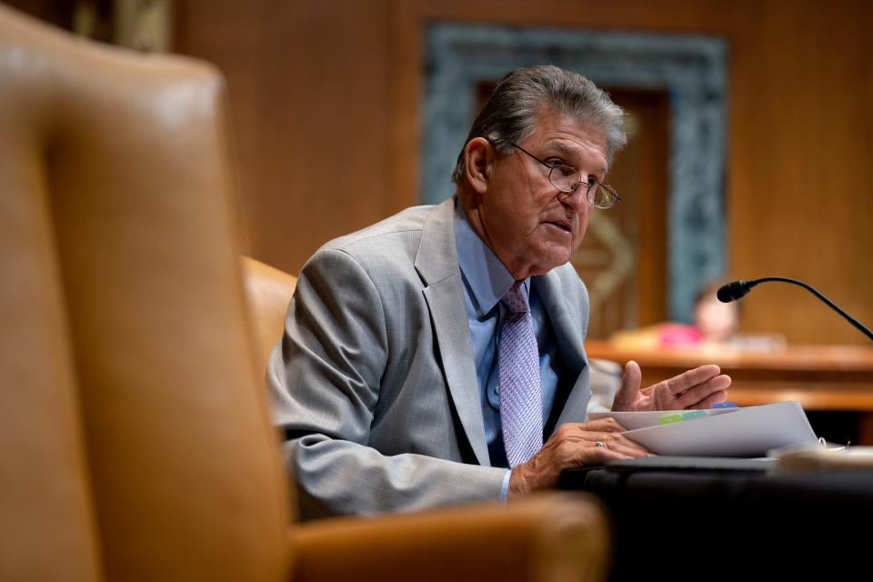 Sen. Joe Manchin, D-W.Va., speaks during a Senate Appropriations Subcommittee on Commerce, Justice, Science, and Related Agencies hearing on Wednesday.