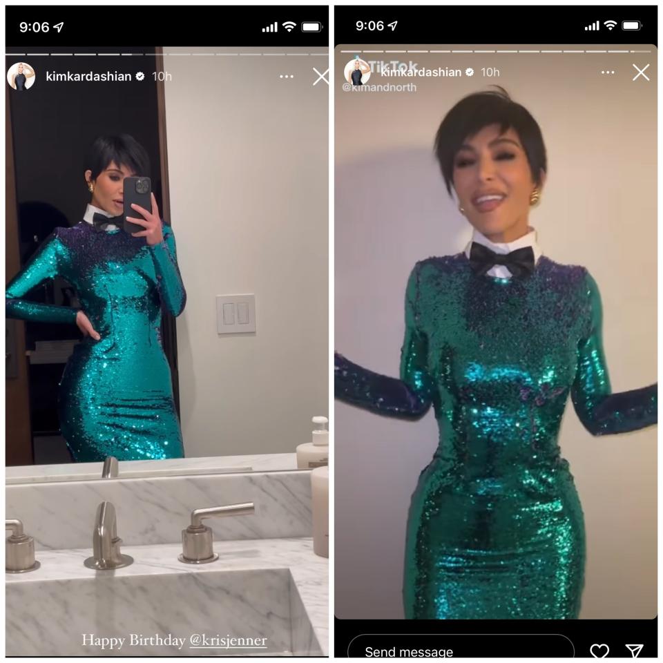 Kim Kardashian dressed as Kris Jenner