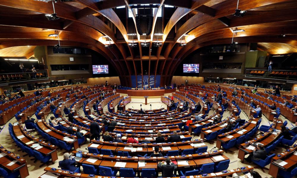 Members of the parliamentary assembly of the Council of Europe take part in a debate on Turkish democracy, in Strasbourg.