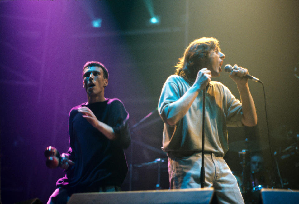 Happy Mondays - Mark 'Bez' Berry And Shaun Ryder, Happy Mondays - Mark 'Bez' Berry And Shaun Ryder (Photo by Brian Rasic/Getty Images)