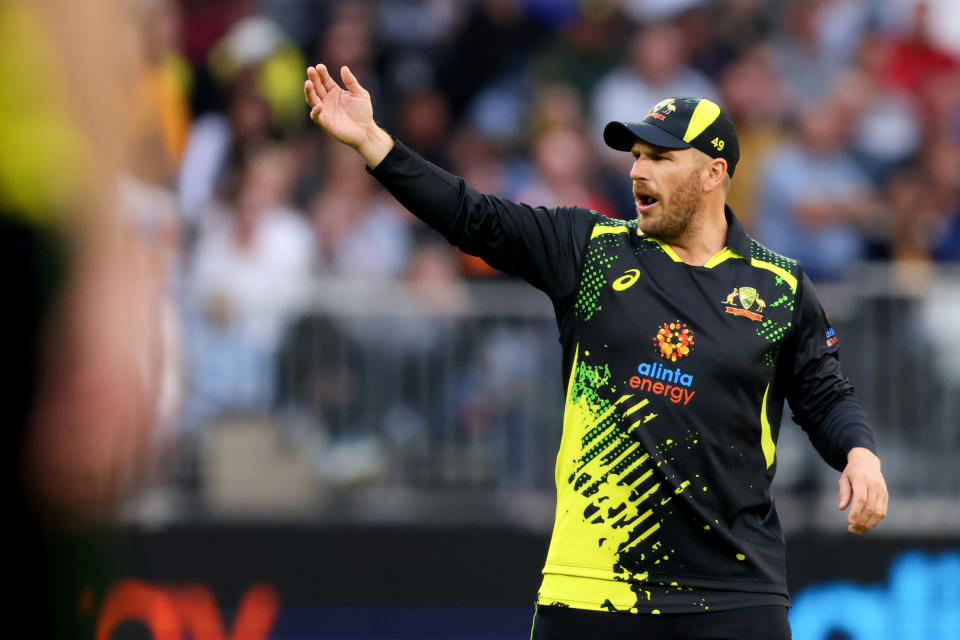 Aaron Finch, pictured here in action during the first T20 between Australia and England.