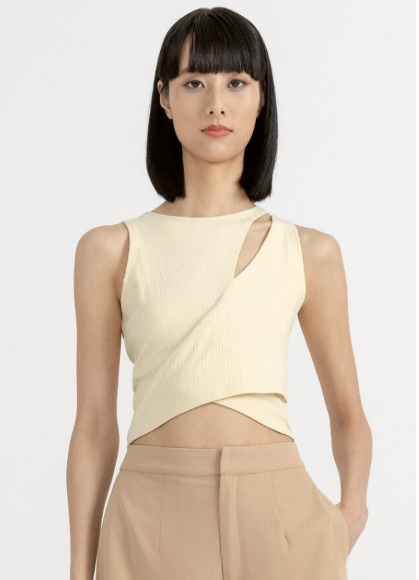 Joan Cut Out Fitted Knit Top In Ivory Beige. PHOTO: Tangs